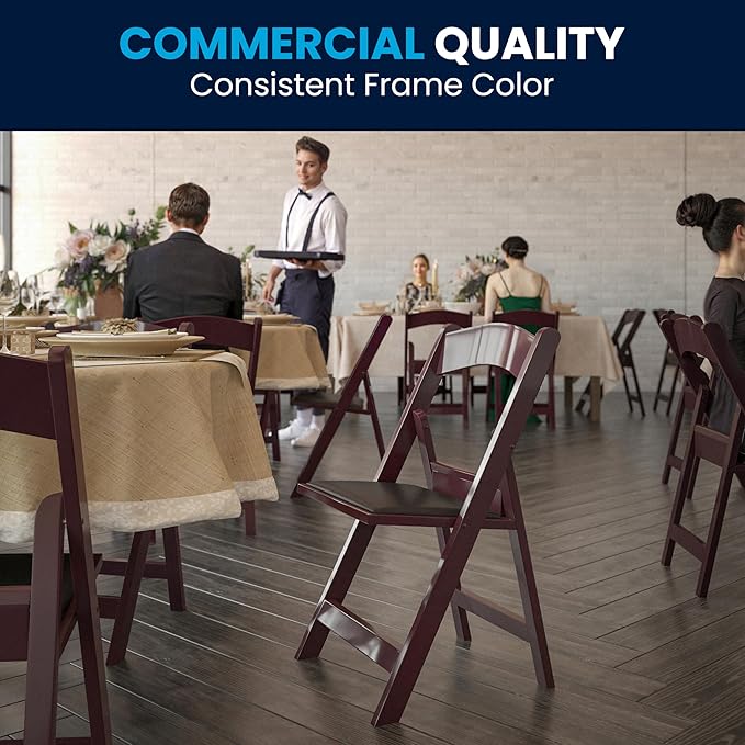 Flash Furniture Hercules Series Folding Chairs for Weddings and Formal Events, Stackable Commercial Event Seats with 1,000-lb. Static Weight Capacity, Set of 4, Red Mahogany
