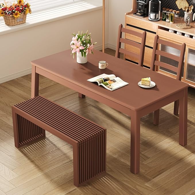 Bamboo Dining Bench, 35 inch Farmhouse Decor Indoor Kitchen Table Bench, Entryway Shoe Rack Bench, Outdoor Bench, Solid Bamboo Benches for Living Room, Hallway, Bedroom, Bathroom (Walnut, Long)