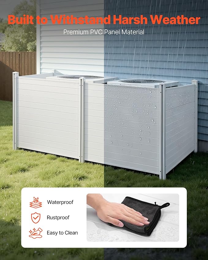 VEVOR Outdoor Privacy Screens, 50" W x 50" H Air Conditioner Fence, Pool Equipment Enclosure, Horizontal Vinyl Privacy Fence, Perfect to Enclose Trash Can and A/C Units (4-Panel)