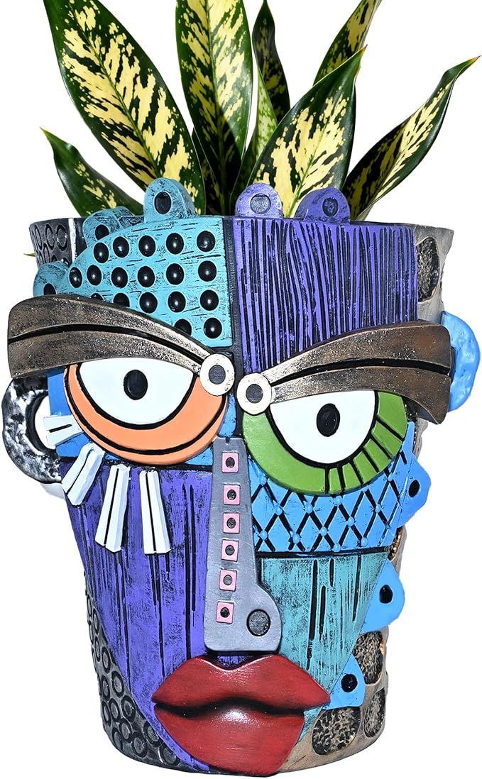 Abstract Face Planter Pots for Plants,Hand-Painted Colorful Flower Pots with Drainage,Indoor Outdoor Garden Decor Gift(Eclectic,Large)