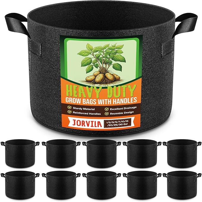 10 Pack 3 Gallon Grow Bags, Thickened Nonwoven Fabric Planter Pots with Handles, Heavy Duty 300G Garden Pots for Tomato, Potato and Vegetable