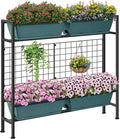 CADUKE Raised Planter Box with Legs, 32" Elevated Vegetable Garden Beds, Raised Garden Bed with Drainage Holes & Trellis, Herb Garden Planter Outdoor for Vegetables, Balcony, Patio, Green