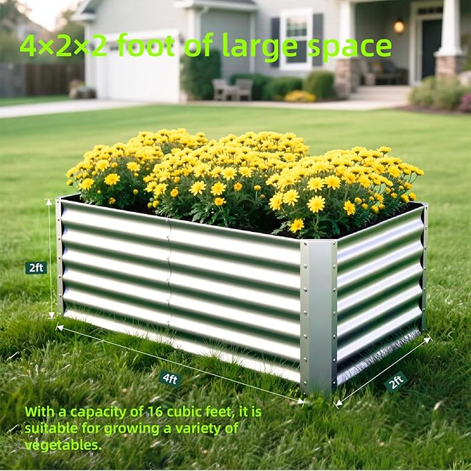 4X2X2ft (2 Pack) Galvanized Raised Garden Bed,Outdoor Planter Box Metal Patio Kit Planting Bed for Vegetables Flowers Herb