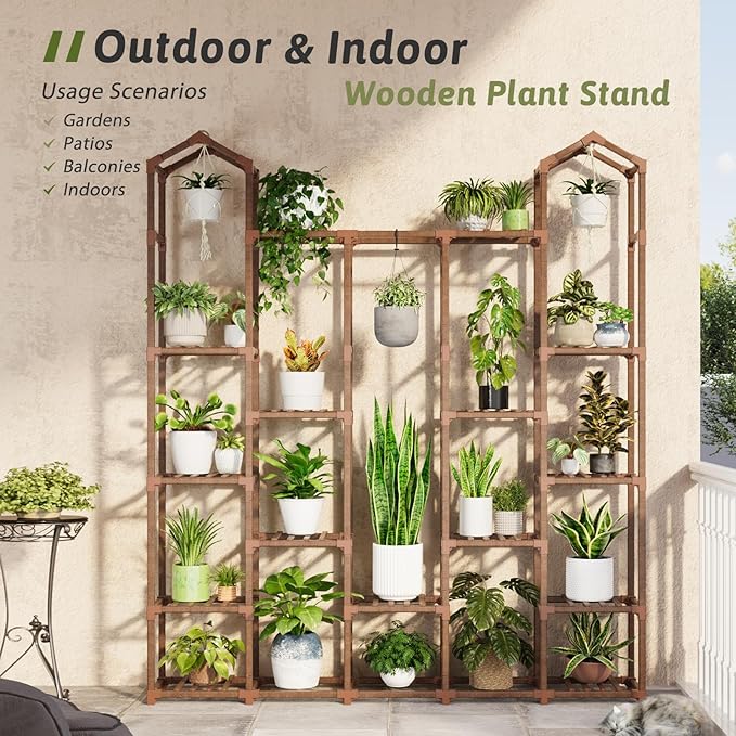 Large Plant Stand Indoor Plant Stands Outdoor Tall Plant Shelf for 18-23 Pots Corner Tiered Plants Stands for Multiple Plants Wood Hanging Plants Holder for Garden Balcony Patio Window Porch