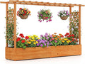 Giantex Raised Garden Bed with Trellis & Hanging Roof, Wood Planter Box with Bottom and Drainage Holes, Freestanding Garden Planter for Flower Vegetable Fruit Herb Climbing Vines (79" x 17.5" x 45")
