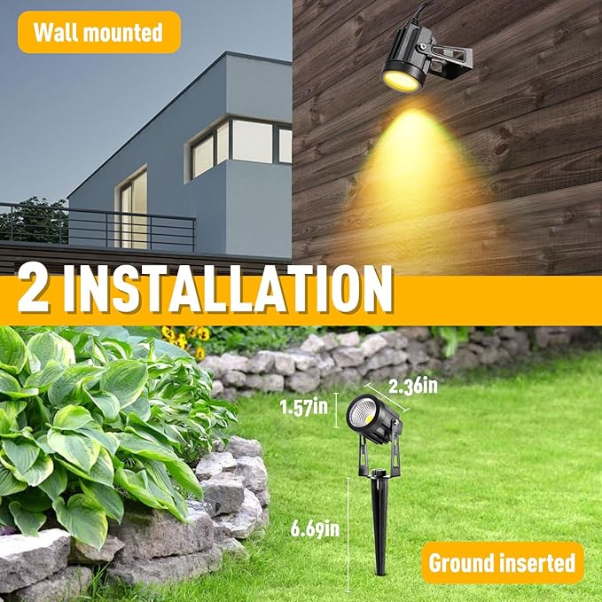 ECOWHO Low Voltage Landscape Lighting, 12V Outdoor Landscape Lights LED Spot Lights Plug-in IP65 Waterproof Garden Lights for House Yard Path (Extendable to 8 or 10 Lights, 6 Pack, 69ft, Warm White)
