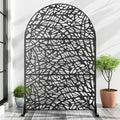 Casaphoria 72" H x 47" W Arched Metal Privacy Screen - Elegant Freestanding Outdoor Screen for Deck, Patio & Balcony - Versatile Decorative Privacy Panels for Home & Garden Use (Black-Net)