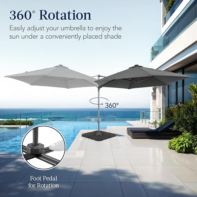 Best Choice Products 10ft Offset Cantilever Hanging Market Patio Umbrella, Smooth 360° Rotation, 8 Sturdy Ribs, Easy Adjustment - Gray