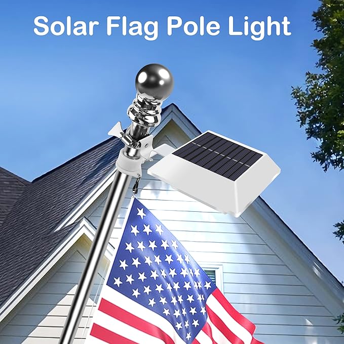 Solar Flag Pole Light, Bright White 6000k Flagpole Light Upgrade Solar Powered for 5ft 6ft Flag Pole,Waterproof Outdoor Dusk to Dawn Led Solar Lights,Outside House Garden Yard American Flags Decor