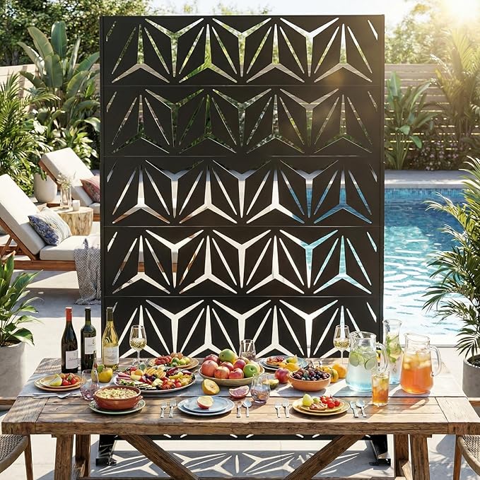 VINGLI Privacy Fence Panels, 72H’’ x 47W’’ Metal Privacy Screen Freestanding, Decorative Privacy Panels for Patio Garden Pool, Outdoor & Indoor (Y-Shaped)