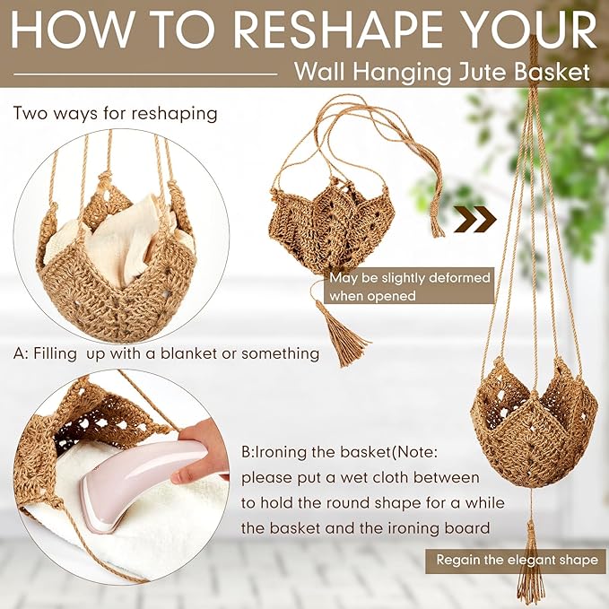 Shappy 1 Pack Jute Crochet Long Plant Hanger for 3 Inch to 12 Inch Pots, Macrame Plant Holder Rope with S Shaped Hooks for Halloween Home Decor (Brown)