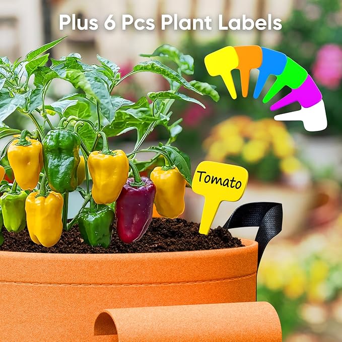 20 Gallon Large Potato Grow Bags - 6-Pack Colored Aeration Fabric Pots with Flap/Handles/6 Pcs Plant Labels