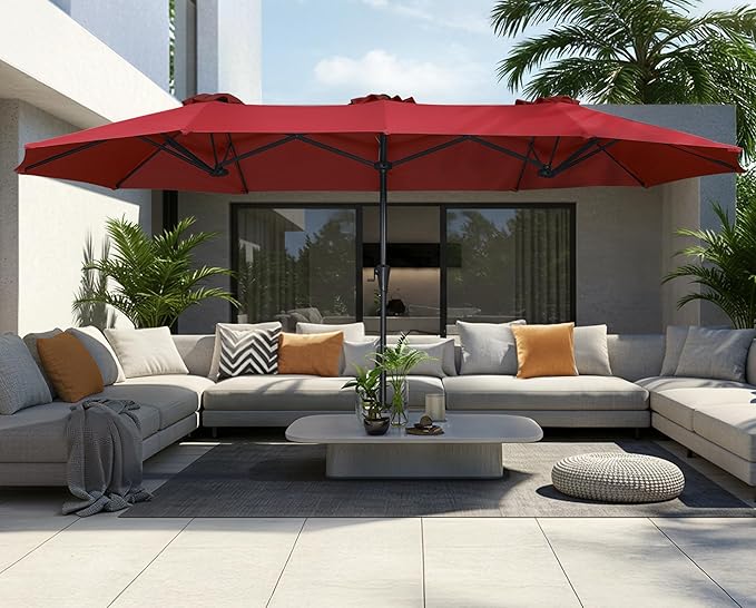 SUPERJARE 13FT Outdoor Umbrella for Patio, Double sided Pool Umbrellas with Fade Resistant Canopy, Large Table Umbrella for Deck, Market, Backyard - Burgundy