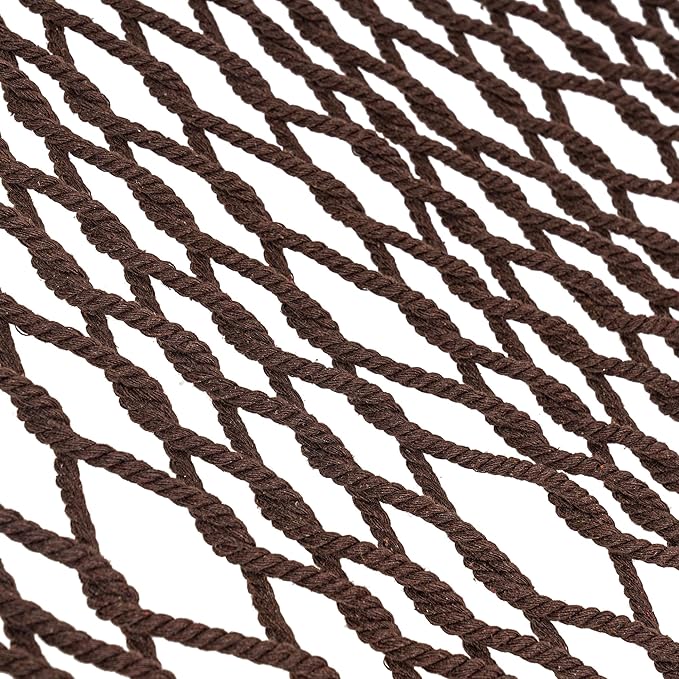 Lazy Daze Hammocks Double Rope Hammock, 2 Person Traditional Outdoor Hand Woven Cotton Rope Hammock with Spreader Bar, Carabiners, Tree Straps, Chains for Patio Yard - Max 450 Lbs, Dark Brown