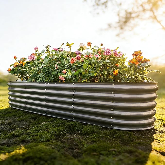 Gardmax Galvanized Raised Garden Bed, Lightweight Planter Boxes Outdoor with Easy Assembly, Large Garden Bed for Vegetables, Fruits, Flower Dark Grey 8FT