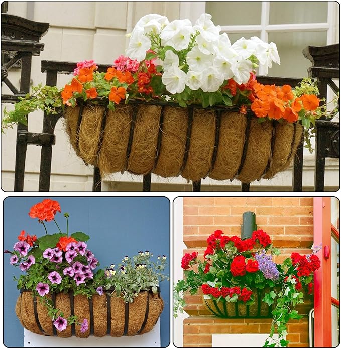 3 Pack Coco Liners for Window Planter Box - 24in 100% Natural Coconut Coir Fiber Liner Replacement for Deck Flower Box, Garden Railing Fence Trough, Wall Planter Basket, Vegetables Pot