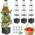 Raised Garden Bed 4 Packs, Planter Boxes with Trellis 58.3'' Tomato Planters for Climbing Vine Vegetables Flowers Plants Self Watering Tomatoes Cage for Outdoor Patio Greenhouse