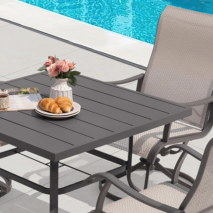 NUU GARDEN 5-Piece Outdoor Patio Dining Set, Slatted 37’’ Square Table with Umbrella Hole and 4 Patio Swivel Textilene Chairs, All Weather Patio Furniture Set for Porch, Backyard, Garden, Poolside