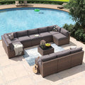 Aoxun 11 Piece Patio Furniture Set Wicker Rattan Patio Conversation Set Outdoor Sectional Sofa Set with Coffee Table and Thickened Cushions, Gray(Waterproof Cover Included)