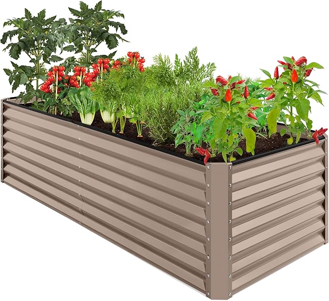 Best Choice Products 8x4x2ft Outdoor Metal Raised Garden Bed, Deep Root Planter Box for Vegetables, Herbs & Flowers, 478-Gallon Capacity, 100% Non Toxic Materials - Taupe