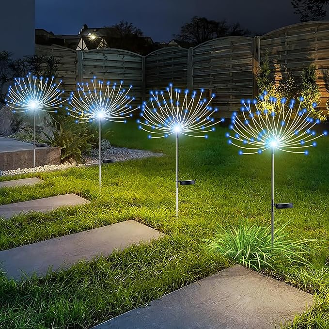 YOTOZU 4 PCS Solar Firework Light, Outdoor Solar Garden Decorative Lights 120 LED Powered 40 Copper Wires String DIY Landscape Light for Walkway Pathway Backyard Decoration Parties Perfect Gifts(blue)
