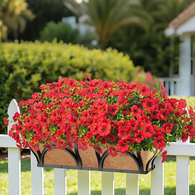 20 Bundles Artificial Flowers for Outdoors, UV Resistant Fake Plants Flowers Greenery Shrubs Plants for Decoration Outside Plants Hanging Planter Home Garden Decor (Red)