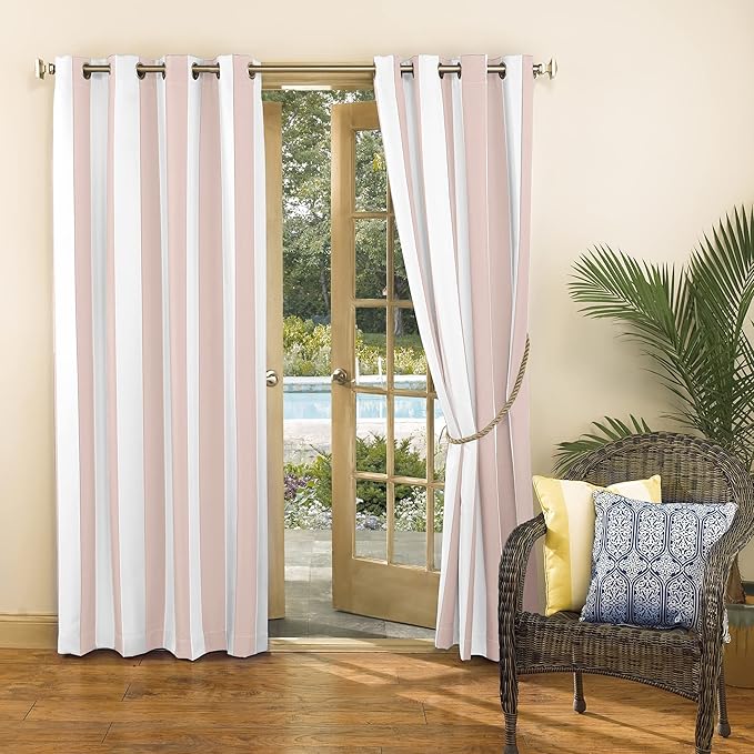 Sun Zero Valencia 2-Pack Cabana Stripe Indoor/Outdoor UV Protectant Energy Efficient Grommet Curtain Panel Pair