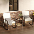3 Piece Patio Rocking Chairs Set of 2, Outdoor Rocking Chair Bistro Set with Tempered Glass Coffee Table and Thick Lumbar Pillow Set, Front Porch Chairs for Garden, Backyard (Basic)