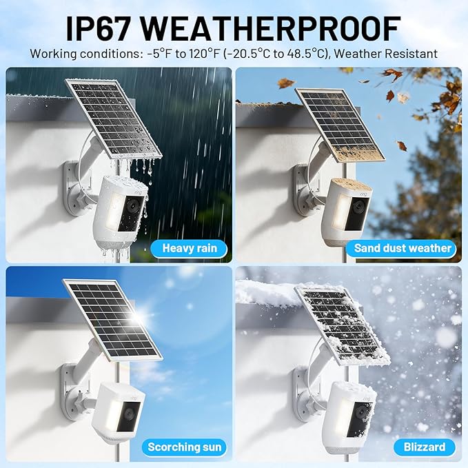 Solar Panel and 2-in-1 Wall Mount for Ring Cam, 7W Solar Charger Compatible with Rings Spotlight &Stick Up Outdoor Cam Battery, 360° Adjustable Outdoor Security Camera Mount, Weatherproof, 1-Pack