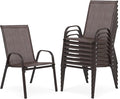 Outdoor Stackable Chairs Set of 8, Stacking Patio Chairs with Textilene Fabric, Outside Furniture for Garden Backyard Balconie Poolside Deck, Brown