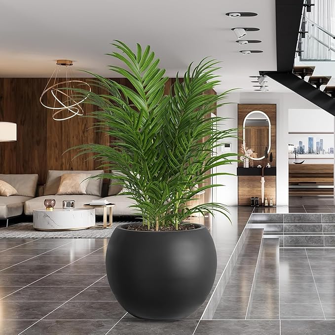 17 H x 21" Dia (15" Pot Opening) Round Fiberstone Planter with Drainage Hole, Black, Indoor/Outdoor Large Plant Pot for Home Patio Garden, Planter for Christmas Tree, Ideal for Large Plants