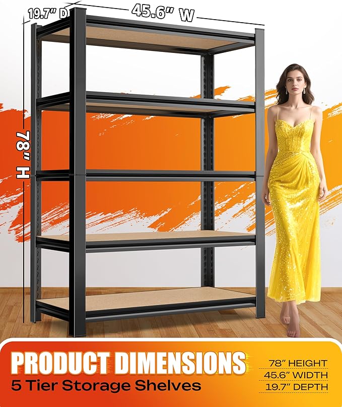 AOAORRG Set of 4 Garage Shelving Heavy Duty Storage Shelves, Metal Adjustable Shelving Unit, Utility Garage Organizer Shelf for Basement, Pantry, Kitchen, Warehouse, 45.6" Wx19.7 Dx78 H