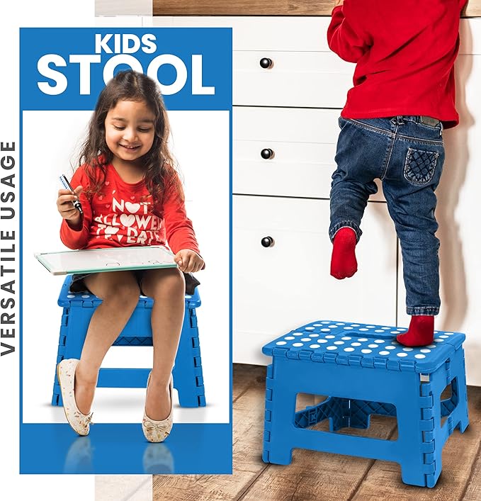 Utopia Home Folding Step Stool with Handle – 9 Inch Anti Slip Collapsible Stool – Holds Up to 300 lbs – Sturdy Plastic Step Stool Foldable for Kitchen, Bathroom and Home Use (2-Pack, Blue)