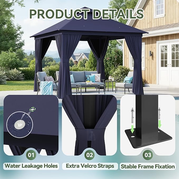 Aoxun Outdoor Gazebo for Patio 10x10 Metal Frame Canopy with Double Roofs Heavy Duty Party Tent and Shelter with Mosquito Netting and Privacy Screen for Backyard, Lawn, Garden, Deck (Navy Blue)
