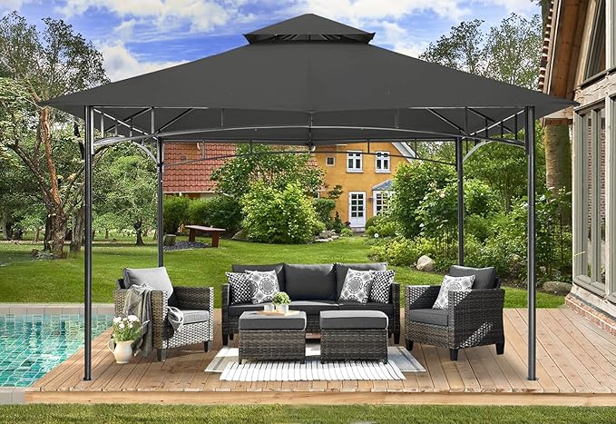 MASTERCANOPY Outdoor Garden Gazebo for Patios with Stable Steel Frame (11x11, Dark Gray)