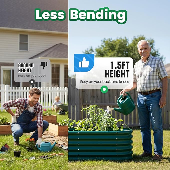 Quictent Galvanized Raised Garden Bed Kit, 8x4x1.5 ft Oval Metal Planter Box Tall for Vegetables Outdoor Backyard, Strengthened by Crossbar, Dark Green