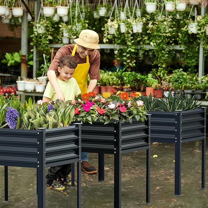 Raised Garden Bed with Legs, 48×24×32in Galvanized Raised Garden Beds Outdoor Elevated Metal Planter Box for Gardening Vegetables Flowers Herb （Black）