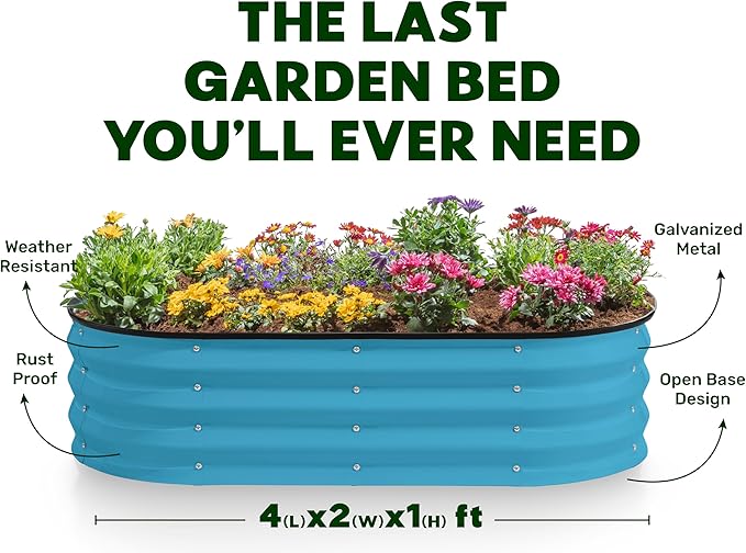 Plant & Plot Galvanized Raised Garden Beds Outdoor // 4×2×1 ft (2-Pack) Planter Raised Beds for Gardening, Vegetables, Flowers (Teal) // Large Metal Garden Box