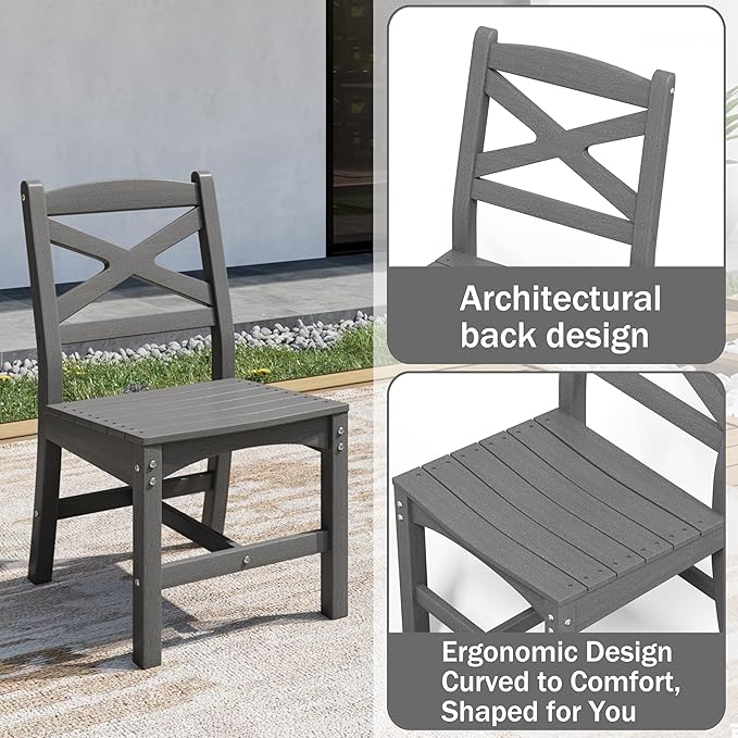 9-Piece Patio Dining Table Set, HDPE Outdoor Table and Chairs Set, All-Weather Outdoor Dining Set for 8 with Umbrella Hole, Durable Patio Furniture Set with Chairs,White Grey