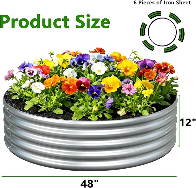 3PCS 4x4x1FT Galvanized Raised Garden Bed Kit,Vegetable Boxes-Round Metal Flower Box,Large Planter Raised Beds Outdoor Garden for Planting,Fruit,Herb-Silver