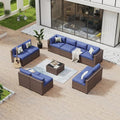 Aoxun 11 Piece Patio Furniture Set Wicker Rattan Patio Conversation Set Outdoor Sectional Sofa Set with Coffee Table and 4” Thickened Cushions, Blue(Waterproof Cover Included)