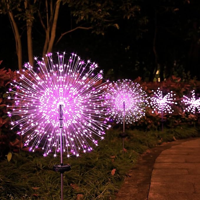 JJGoo Solar Firework Lights, 2 Pack 180 LEDs 2 Lighting Modes Solar Lights Outdoor Waterproof for Garden Patio Walkway Pathway Party Wedding Christmas Decorative - Pink