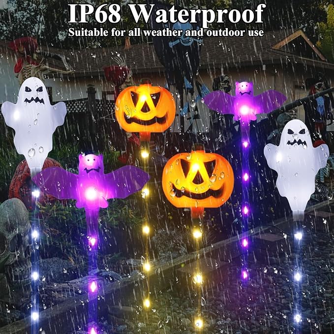 Halloween Decorations Outdoor Solar Pumpkin Bat Ghost Garden Stake Lights, 6-Pack 8 Modes Solar Halloween Lights Waterproof for Outside Home Patio Yard Pathway Grave Lawn Porch Party Decor