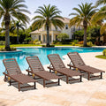 SERWALL Patio Chaise Lounge Set of 4, HDPE Outdoor Lounge Chair with Cup Holder, 5 Positions Adjustable Poly Lounger with Rolling Wheels for Poolside, Deck, Sunbathing, Brown