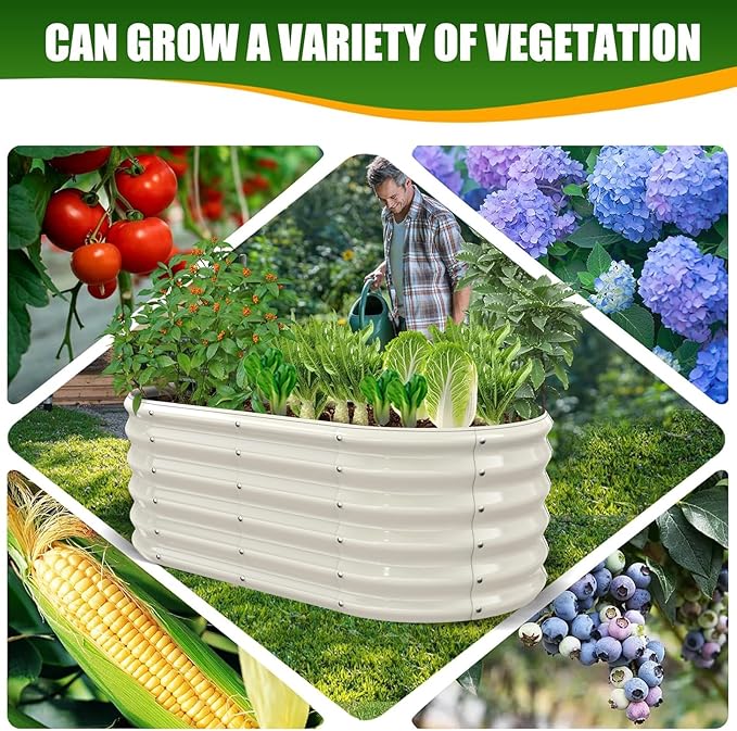 17" Tall Elevated Oval Metal Raised Garden Bed - 4ft x 2ft in Size and 0.8MM Thick Durable Planter Bed/Box for Vegetables Flowers Succulent at Patio/Garden Outdoor (White, 4X2X1.4 FT)