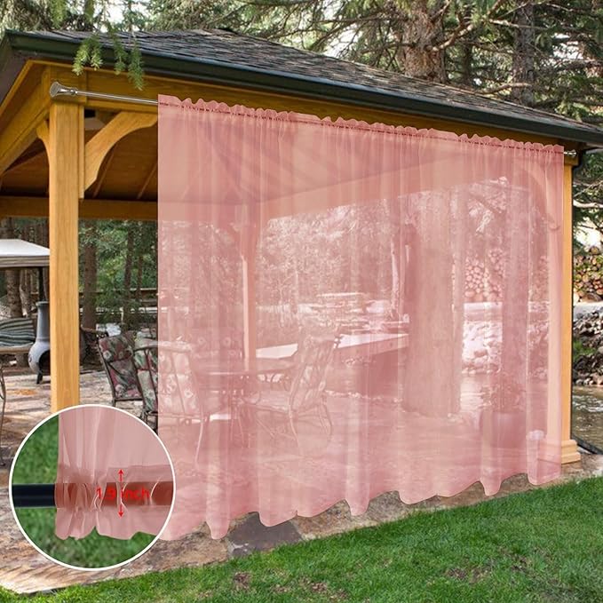 SpaceDresser Waterproof Outdoor Sheer Curtains for Patio - 2 Panels Rod Pocket Indoor Voile Sheer Curtain for Living Room,100W x 96L inch, Blush