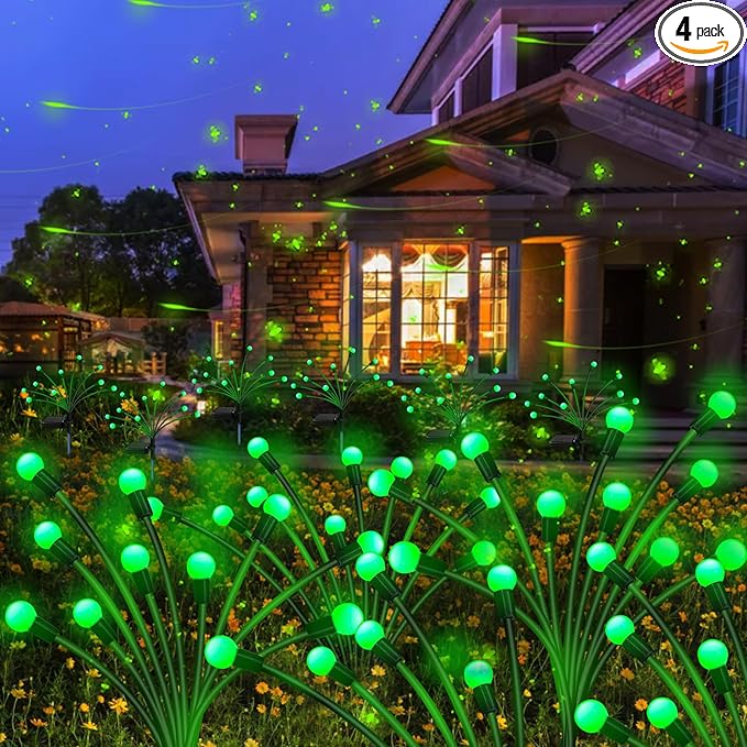 Kohlrabi Solar St Patricks Day Lights Outdoor, 4 Pack 40 LED Solar Green Firefly Lights Waterproof, Starburst Wind Swaying Light for Outside Yard Patio Planter Flower Bed Walkway Christmas Decoration