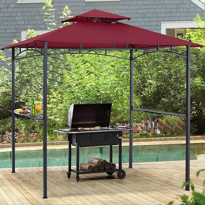 ABCCANOPY 8'x 5' Grill Gazebo Shelter, Outdoor BBQ Gazebo Canopy with LED Light (Burgundy)