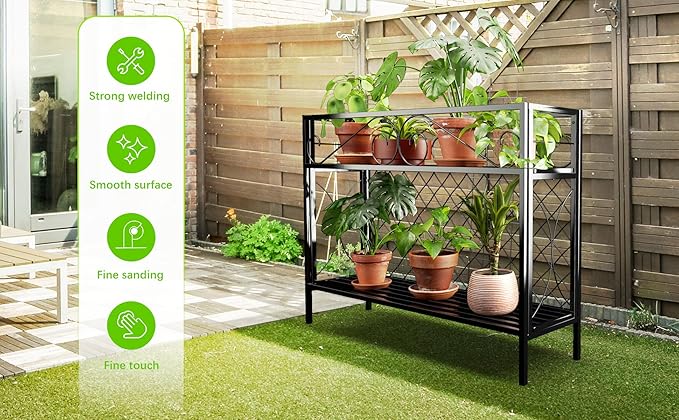 Zhongma 2 Tier Metal Sturdy Narrow Plant Stand, 47.24L x 12.6 W x 35.43 H inch, Indoor and Outdoor Heavy Duty Metal Plant shelf for Small Spaces 440 LBS Capacity