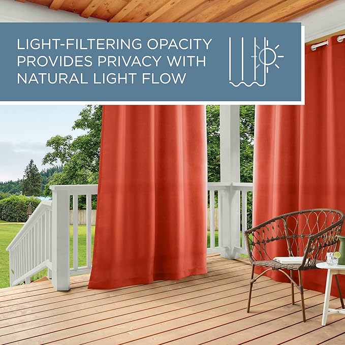 TOWN & COUNTRY BASICS Cabana Solid Heavyweight Indoor Outdoor Curtains, Light Filtering Opacity with Grommet Top, Water Repellent, 2-Pack Set, 54"x108", Mecca Orange